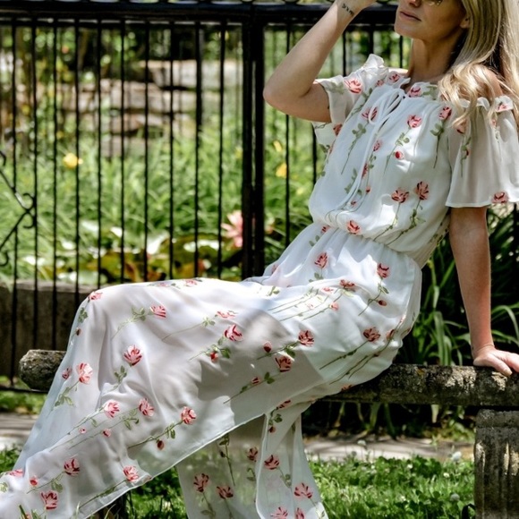 NWT Rose Embroidered Romantic Maxi Dress - Picture 5 of 7